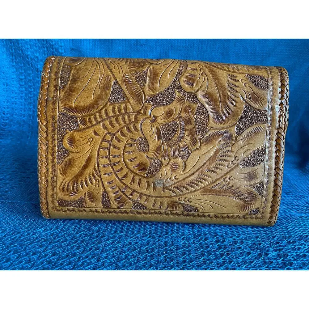 Vintage leather purse reversible hand tooled - Picture 6 of 9